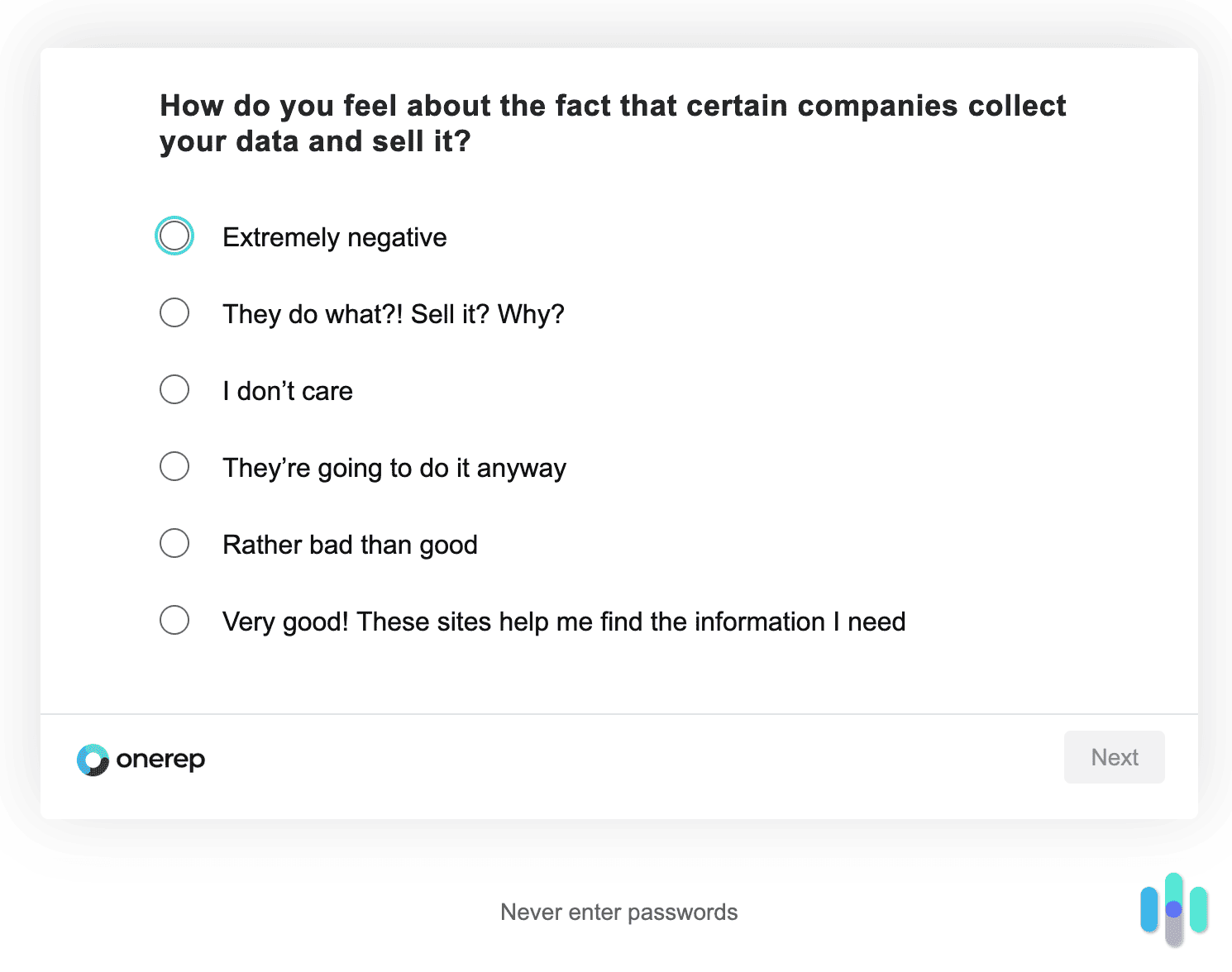 Onerep’s survey for 20 percent off.