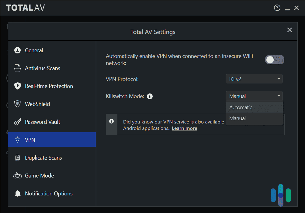 Total VPN automatic kill switch